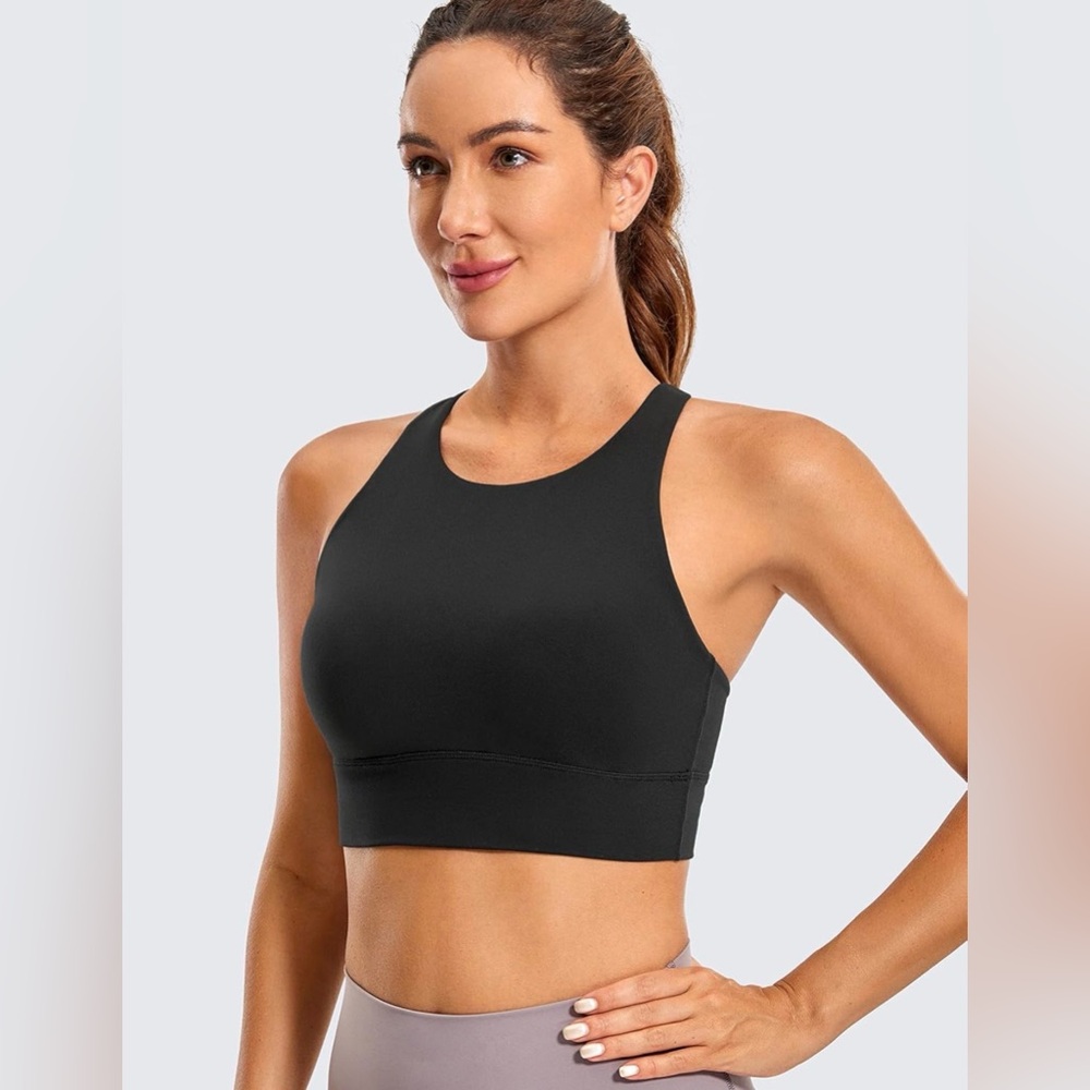 CRZ YOGA Womens Butterluxe Strappy High Neck Longline Sports Bra